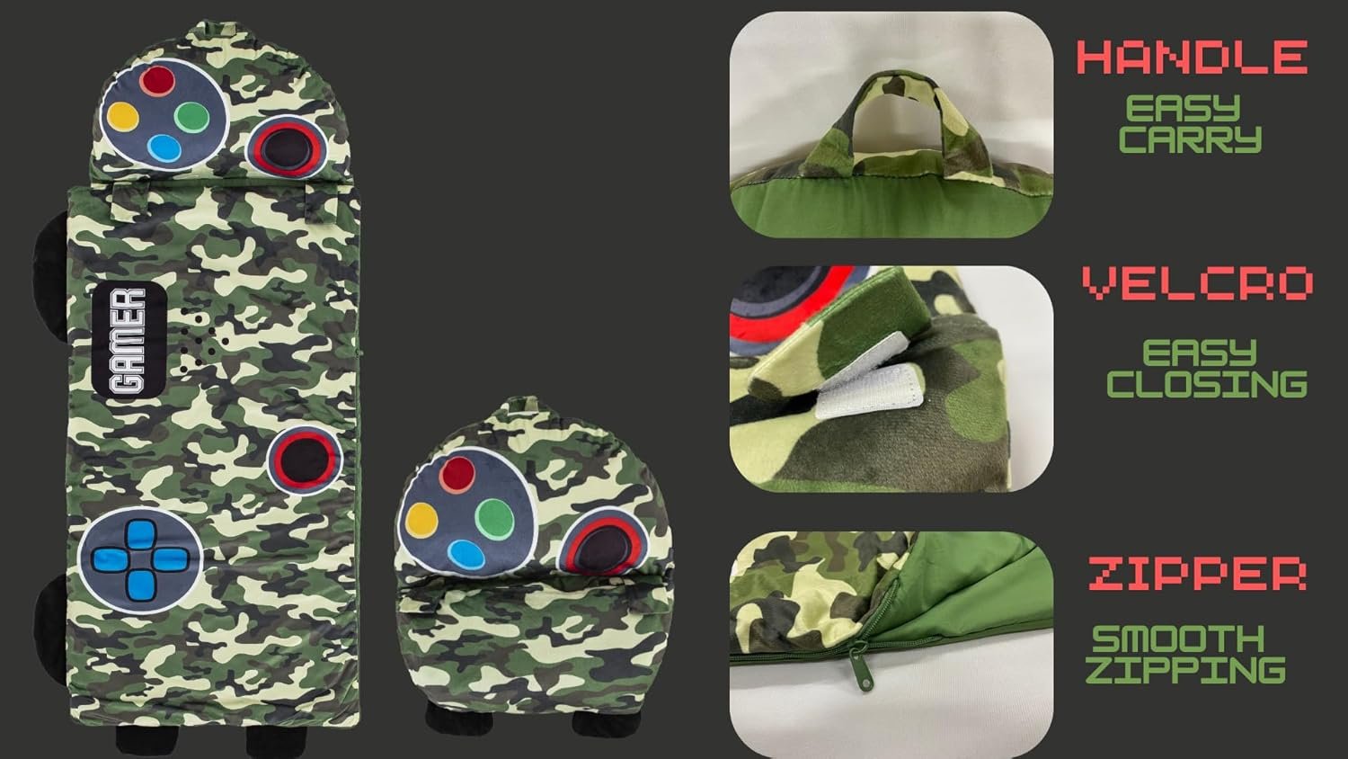 Gamer Sleeping Bag - Size View
